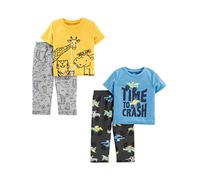 Simple Joys by Carter's 4-Piece Pajama Set (Short Sleeve Poly Top & Fleece Bottom) Pigiama, Animali della Foresta/Monster Trucks/Stampa Testo, 4 Anni Ragazzi