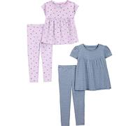 Simple Joys by Carter's 4-Piece Playwear Set, Blu Righe/Lilla Frutta, 18 Mesi (Pacco da 2) Bambine