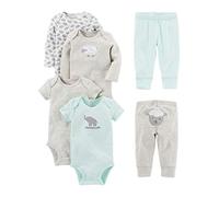 Simple Joys by Carter's 6-Piece Neutral Bodysuits (Short Long Sleeve) And Pants Set Infant Toddler Clothing-Sets, Grigio/Verde Menta/Elefante/Agnello, 24 Mesi Unisex-Bambino