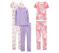 Simple Joys by Carter's 6-Piece Snug Fit Cotton Pajama Set Pigiama, Bianco Fenicotteri/Lilla Pois/Floreale, 18 Mesi (Pacco da 3) Bimba