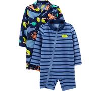 Simple Joys by Carter's Assorted Rashguard-Set Costume Intero, Blu Marino Amici Marini/Porpora Righe, 3 Anni (Pacco da 2) Bambino-Ragazzi