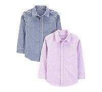 Simple Joys by Carter's Camicetta in tessuto a maniche lunghe Bambini e ragazzi, Pacco da 2, Blu Percalle/Porpora Percalle Motivo Scozzese, 8 anni