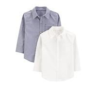 Simple Joys by Carter's Camicetta in tessuto a maniche lunghe Bambino, Pacco da 2, Bianco/Blu Marino Righe, 5 anni