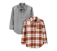 Simple Joys by Carter's Camicetta in tessuto a maniche lunghe Bambino, Pacco da 2, Granata Motivo Scozzese/Grigio, 3 anni