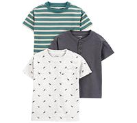 Simple Joys by Carter's Camicie a Maniche Lunghe Bambini e Ragazzi, Pacco da 3, Bianco Dinosauri/Grigio Scuro/Verde Righe, 4