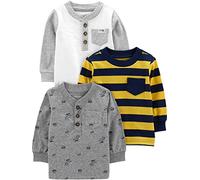 Simple Joys by Carter's Camicie a Maniche Lunghe Bambini e Ragazzi, Pacco da 3, Bianco/Giallo Righe/Grigio Dinosauri, 5 anni