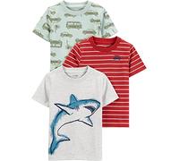 Simple Joys by Carter's Camicie a maniche lunghe Bambini e Ragazzi, Pacco da 3, Bianco Squalo/Rosso Righe/Verde Chiaro Auto, 4 anni