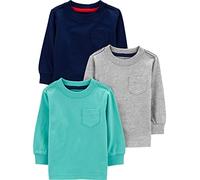 Simple Joys by Carter's Camicie a Maniche Lunghe Bimbo, Pacco da 3, Blu/Blu Marino/Grigio, 6-9 Mesi