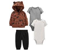 Simple Joys by Carter's Completo Giacca, Pantaloni e Body in 4 Pezzi Bimbo, Bianco Righe/Grigio Puntinato/Marrone Renne/Nero, 0 mesi
