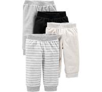 Simple Joys by Carter's - Confezione da 4 pantaloni in pile, per bambini ,Light Grey/Dark Grey/Grey Stripes/Black ,Preemie