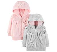 Simple Joys by Carter's Felpe con Cappuccio in Pile con Zip a Tutta Lunghezza Bimba, Pacco da 2, Grigio Chiaro/Rosa, 0 mesi