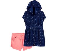 Simple Joys by Carter's Hooded Cover-up And Shorts Set Copricostume da Bagno, Blu Marino Pois/Rosa, 3-6 Mesi Bambino-Ragazze