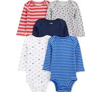 Simple Joys by Carter's Long-Sleeve Bodysuit Pack of 5 Body, Blu/Grigio Camion/Rosso Righe, 6-9 Mesi (Pacco da 5) Unisex-Bimbi