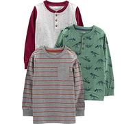 Simple Joys by Carter's Long-Sleeve Shirts, Pack of 3 Camicia, Grigio Pois/Grigio Scuro Righe/Verde Abete Dinosauri, 12 Mesi (Pacco da 3) Bambino