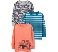 Simple Joys by Carter's Long-Sleeve Shirts, Pack of 3 Set di t-Shirt per Neonati, Mimetica/Mostro Camion/Righe, 18 Mesi (Pacco da 3) Bambini e Ragazzi