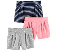 Simple Joys by Carter's - Pantaloncini da bambina, confezione da 3 ,Pink/Gray Dot/Navy Stripe ,US 4T (EU 104-110)