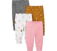 Simple Joys by Carter's 4-Pack Pant Pantaloni, Grigio Chiaro Fragole/Grigio Puntinato/Marrone Floreale/Rosa Puntinato, 0 Mesi (Pacco da 4) Bimba