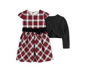 Simple Joys by Carter's Set Composto da 2 Pezzi Vestito e Cardigan, per Occasioni Speciali, 2 Pezzi, Nero/Rosso, 4T, Plaid Nero/Rosso, 4 Anni