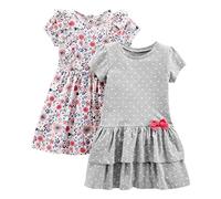 Simple Joys by Carter's Set con Vestito Smanicato e a Maniche Corte Bambina, Pacco da 2, Bianco Floreale/Grigio Cuori, 5 anni