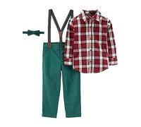 Simple Joys by Carter's Set da 4 pezzi per occasioni speciali con papillon e bretelle, confezione da 4, verde oliva/rosso tartan scozzese, 5T
