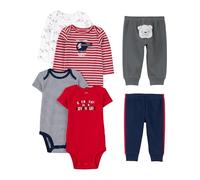 Simple Joys by Carter's - Set da 6 body a maniche corte e lunghe, pantaloni, per bambini ,Red/Navy Bear ,US NB (EU 56-62)