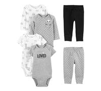 Simple Joys by Carter's Set di 6 Body (Maniche Corte e Lunghe) e Pantaloni per Bambini, Stampa Testo Nero/Grigio/Lama Bianco/Panda, 24 Mesi