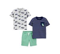 Simple Joys by Carter's Set di Abbigliamento per Il Tempo Libero, 3 Pezzi, Polo, Pantaloncini e Maglietta Bambino, Blu Marino Righe/Grigio Mostro Camion/Verde, 2 anni