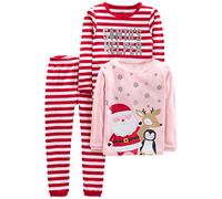 Simple Joys by Carter's - Set di pigiama in cotone, per neonati, bambini e bambine, set da 3 pezzi ,Red Stripe/Santa ,6-9 Months