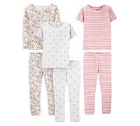 Simple Joys by Carter's Set Pigiama in Cotone Aderente, 6 Pezzi Bambine e Ragazze, Pacco da 3, Bianco Motivo Floreale Piccolo/Grigio Pois/Rosa Righe, 3 anni