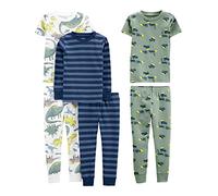 Simple Joys by Carter's Set Pigiama in Cotone Aderente, 6 Pezzi Bambini e Ragazzi, Pacco da 3, Bianco Dinosauri/Blu Righe/Verde Costruzione, 4 Anni