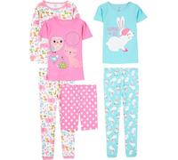 Simple Joys by Carter's Set Pigiama in Cotone Aderente, 6 Pezzi Bimba, Pacco da 3, Bianco Animali Della Foresta/Blu Coniglietto/Rosa Pois, 12 mesi