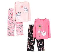 Simple Joys by Carter's Set Pigiama (Maglia in Cotone e Pantaloni in Pile), 4 Pezzi Bambine e ragazze, Nero Ballerine Classiche/Rosa Chiaro/Rosa Pezzata/Cigni, 4 anni
