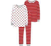 Simple Joys by Carter's Set pigiama natalizio in cotone aderente per bambini, 3 pezzi, Striscia rossa/cuori bianchi, 5