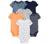 Simple Joys by Carter's Short Sleeve Bodysuit Body, Multicolore/Barche A Vela/Righe, 0 Mesi (Pacco da 6) Bimbo
