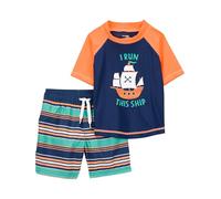 Simple Joys by Carter's Swimsuit Trunk And Rashguard Set Guardia dell'eruzione, Bianco Righe/Blu Marino Arancione Navi, 2 Anni Bimbo