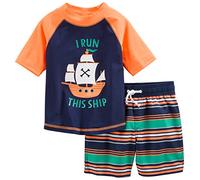 Simple Joys by Carter's Swimsuit Trunk And Rashguard Set Protezioni per Rash, Bianco Righe/Blu Marino Arancione Navi, 5 Anni Bimbo
