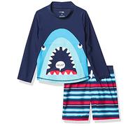 Simple Joys by Carter's Swimsuit Trunk And Rashguard Set Protezioni per Rash, Blu Marino Squalo/Rosso Righe, 24 Mesi Bimbo