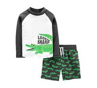 Simple Joys by Carter's Swimsuit Trunk And Rashguard Set Protezioni per Rash, Nero Stampa Coccodrillo, 4 Anni Bimbo