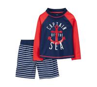 Simple Joys by Carter's Swimsuit Trunk And Rashguard Set Rash Guard, Bianco Righe/Blu Marino Rosso Ancore, 3-6 Mesi Bimbo