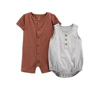 Simple Joys by Carter's Tutina con bottoni, confezione da 2, Marrone/Grigio a righe, Neonato