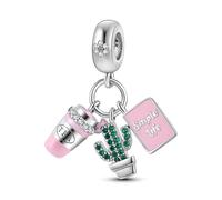 Simple Life - Ciondolo a forma di pianta con scritta "Love", in argento Sterling 925, compatibile con braccialetti Pandora