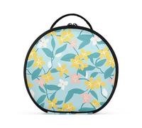 Simple Line - Beauty case verticale da donna, con motivo floreale, colore: giallo e blu, con divisori regolabili, 28 cm