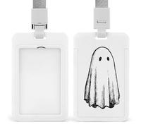 Simple Line - Porta badge identificativo con fantasma carino, stile vintage, clip retrattile, protezione per carte di credito, nome, per lavoro, ufficio, dottore, infermiere
