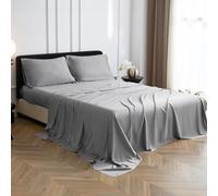 Simple&Opulence 100% Bamboo Viscose Set di Lenzuola - 1 Lenzuolo Aderente, 1 Lenzuolo Piatto con 2 Federe - 4 Pezzi di Biancheria da Letto Morbida e Setosa per la Sudorazione Notturna (Doppio, Grigio)