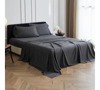 Simple&Opulence 100% Bamboo Viscose Set di Lenzuola,1 Lenzuolo Aderente,1 Lenzuolo Piatto con 2 Federe,4 Pezzi di Biancheria da Letto Morbida e Setosa per la Sudorazione Notturna (King,Dark Grey)