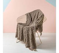 Simple&Opulence - Coperta in 100% cotone per letto e divano, in maglia con texture geometrica e frange, morbida, leggera e traspirante, decorazione shabby chic in stile fattoria per tutte le stagioni