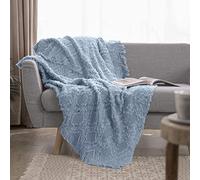 Simple&Opulence - Coperta in cotone per letto e divano, in maglia con texture boho geometrica, con frange, morbida, leggera e traspirante, decorazione shabby chic in stile fattoria per tutte le