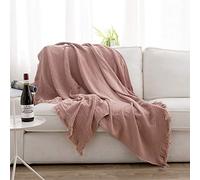Simple&Opulence Coperta in mussola di cotone, per letto, divano, coperta in garza intrecciata con nappe, morbida, leggera, accogliente, prelavata, traspirante, decorazione per tutte le stagioni (rosa