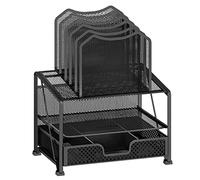 Simple Trending Organizer da scrivania in rete con cassetto scorrevole, doppio vassoio con 5 sezioni, nero