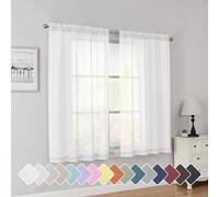 Simplebrand Tende trasparenti corte bianche lunghe 114 cm per finestre piccole, con tasca per asta, set di 2 pannelli in voile tinta unita, tende trasparenti per camera da letto, bagno, camera dei